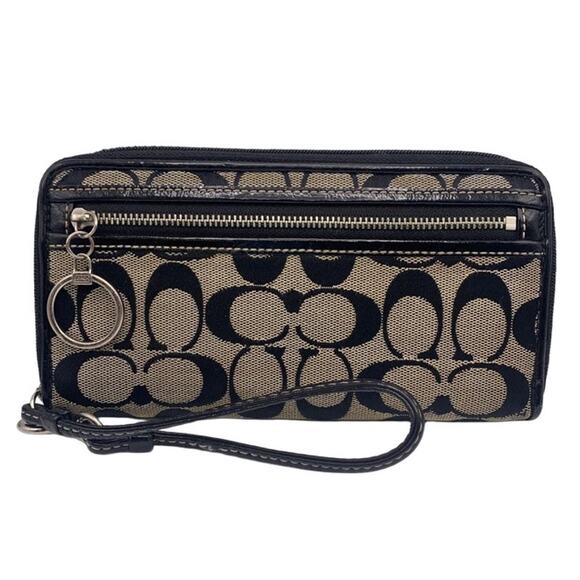 COACH Black Signature Canvas Wristlet Wallet - Picture 1 of 11